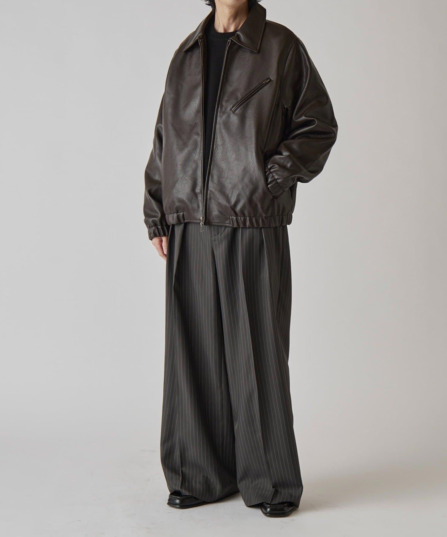 Neucon 細條紋雙褶闊腿西裝褲 套裝可搭配