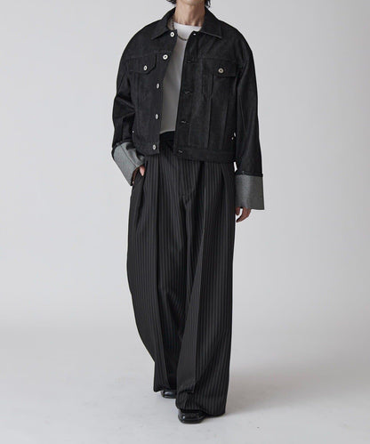 Neucon 細條紋雙褶闊腿西裝褲 套裝可搭配