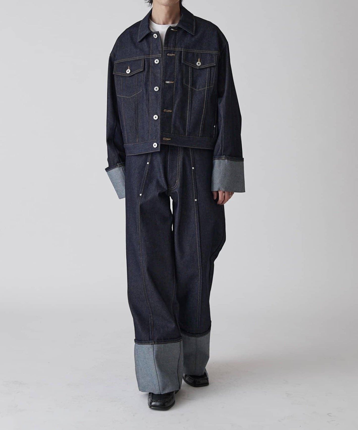 Neucon 卷邊褶設計 短款 牛仔夾克（可成套搭配）