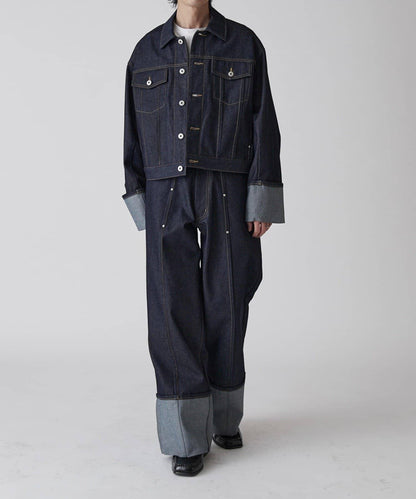 Neucon 卷邊褶設計 短款 牛仔夾克（可成套搭配）