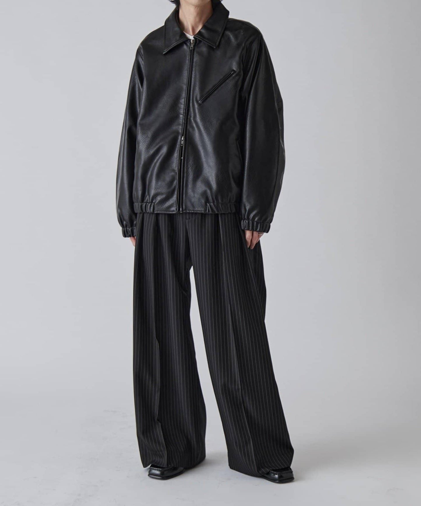 Neucon 細條紋雙褶闊腿西裝褲 套裝可搭配