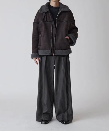 Neucon 細條紋雙褶闊腿西裝褲 套裝可搭配