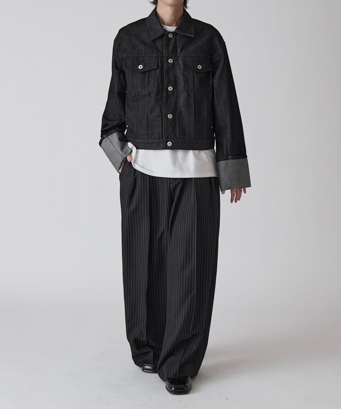 Neucon 卷邊褶設計 短款 牛仔夾克（可成套搭配）