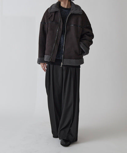 Neucon 細條紋雙褶闊腿西裝褲 套裝可搭配