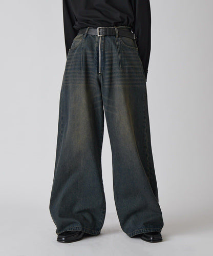 Neucon 寬鬆彎刀版型 水洗做舊牛仔 褲子（可成套搭配）