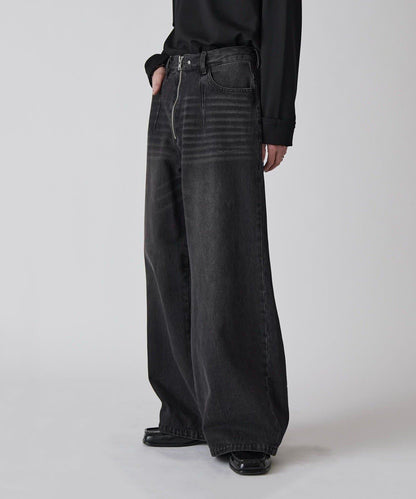 Neucon 寬鬆彎刀版型 水洗做舊牛仔 褲子（可成套搭配）