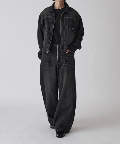 Neucon 寬鬆彎刀版型 水洗做舊牛仔 褲子（可成套搭配）