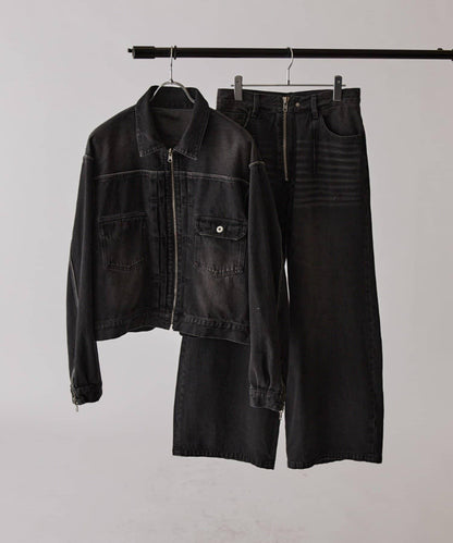 Neucon 寬鬆彎刀版型 水洗做舊牛仔 褲子（可成套搭配）