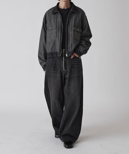 Neucon 寬鬆彎刀版型 水洗做舊牛仔 褲子（可成套搭配）