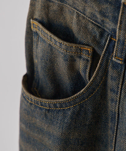 Neucon 寬鬆彎刀版型 水洗做舊牛仔 褲子（可成套搭配）