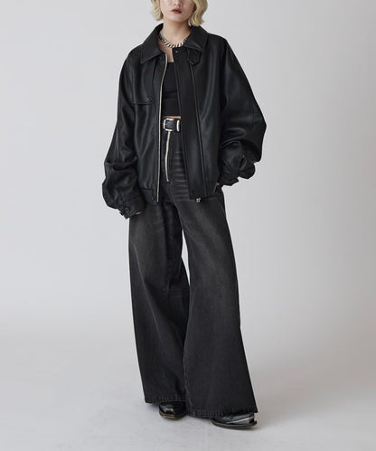 Neucon 寬鬆彎刀版型 水洗做舊牛仔 褲子（可成套搭配）