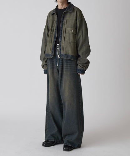 Neucon 寬鬆彎刀版型 水洗做舊牛仔 褲子（可成套搭配）