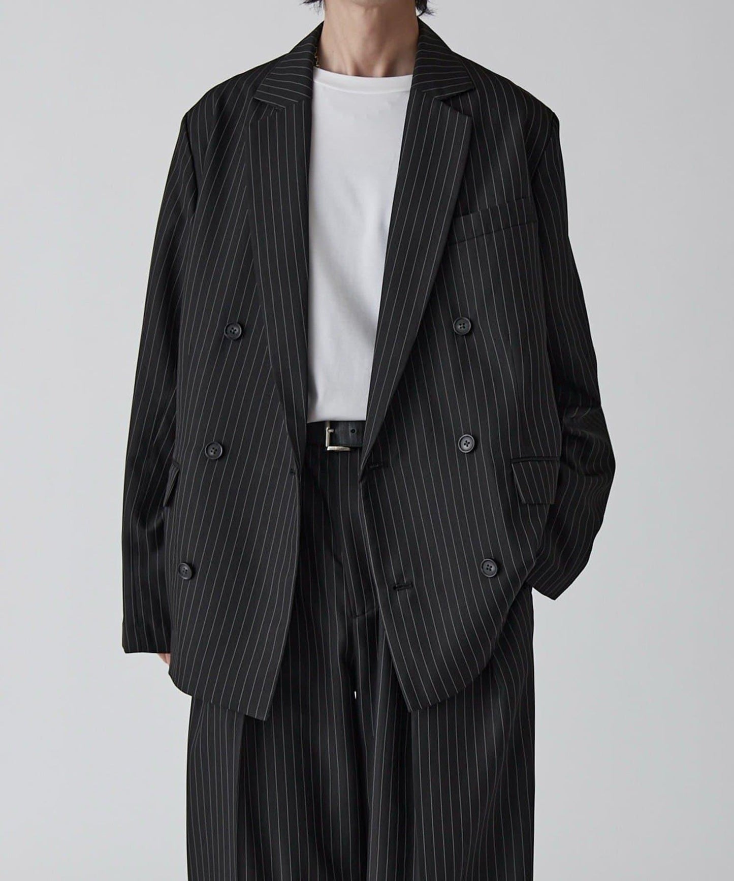 Neucon 細條紋寬鬆雙排扣設計 可成套搭配 夾克