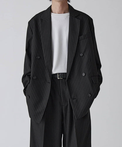 Neucon 細條紋寬鬆雙排扣設計 可成套搭配 夾克