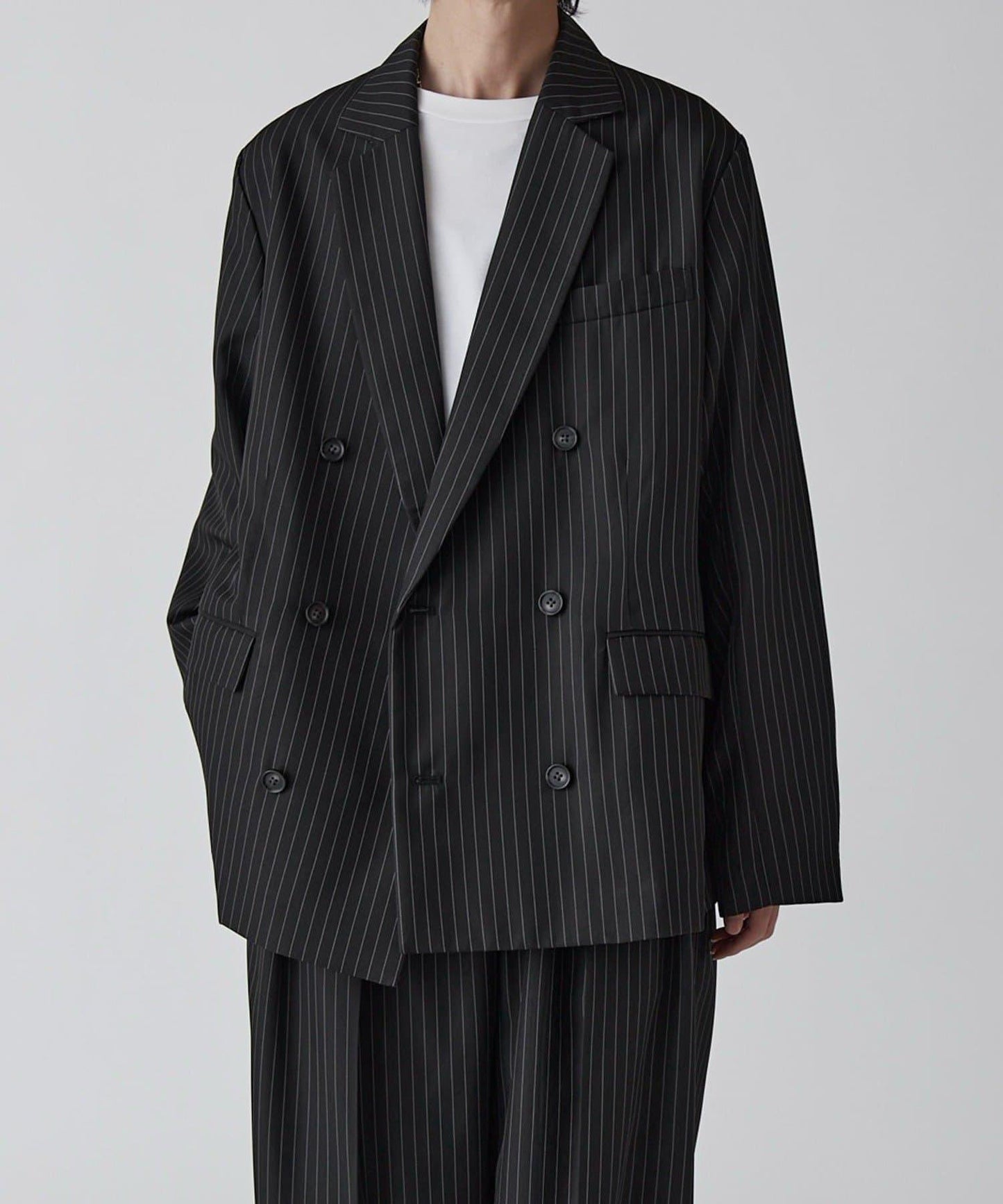 Neucon 細條紋寬鬆雙排扣設計 可成套搭配 夾克