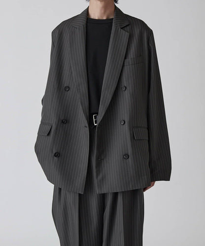 Neucon 細條紋寬鬆雙排扣設計 可成套搭配 夾克