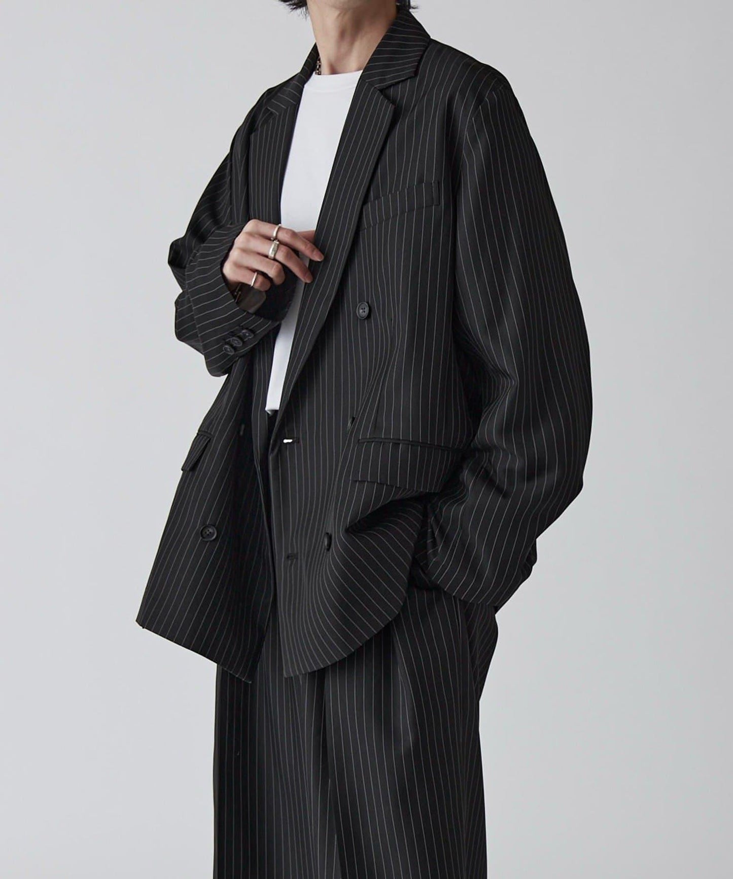 Neucon 細條紋寬鬆雙排扣設計 可成套搭配 夾克