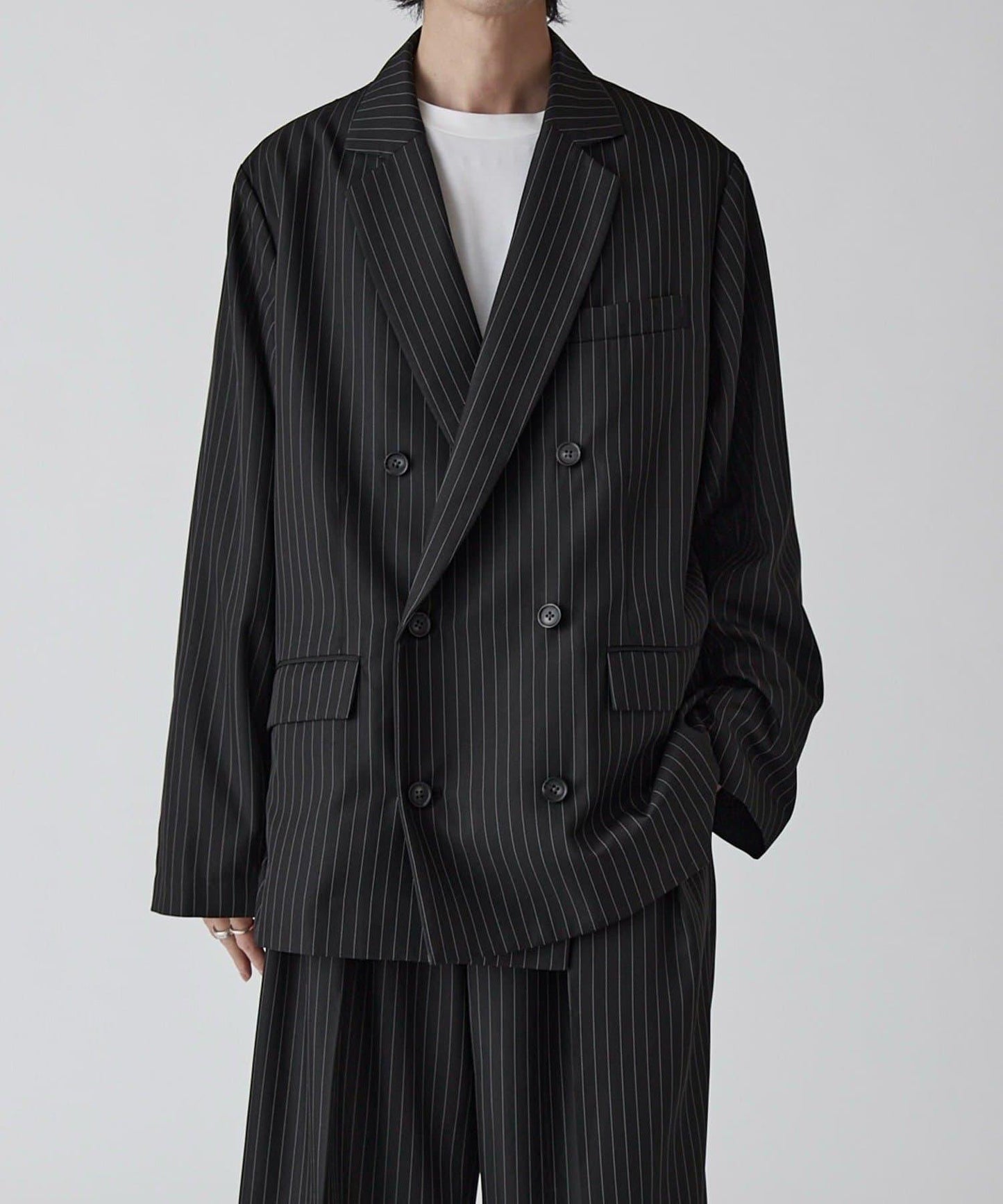 Neucon 細條紋寬鬆雙排扣設計 可成套搭配 夾克