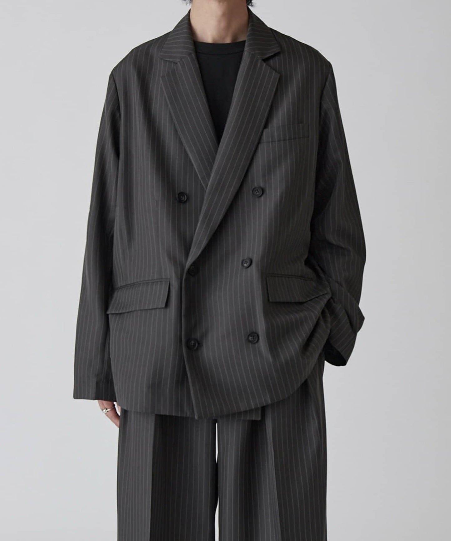 Neucon 細條紋寬鬆雙排扣設計 可成套搭配 夾克
