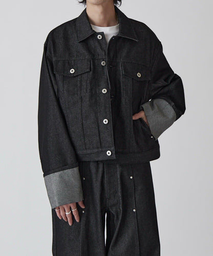 Neucon 卷邊褶設計 短款 牛仔夾克（可成套搭配）