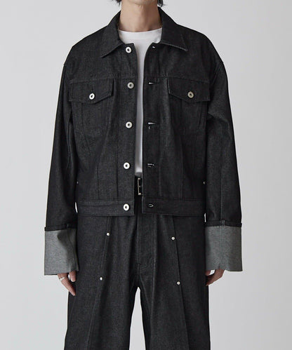 Neucon 卷邊褶設計 短款 牛仔夾克（可成套搭配）