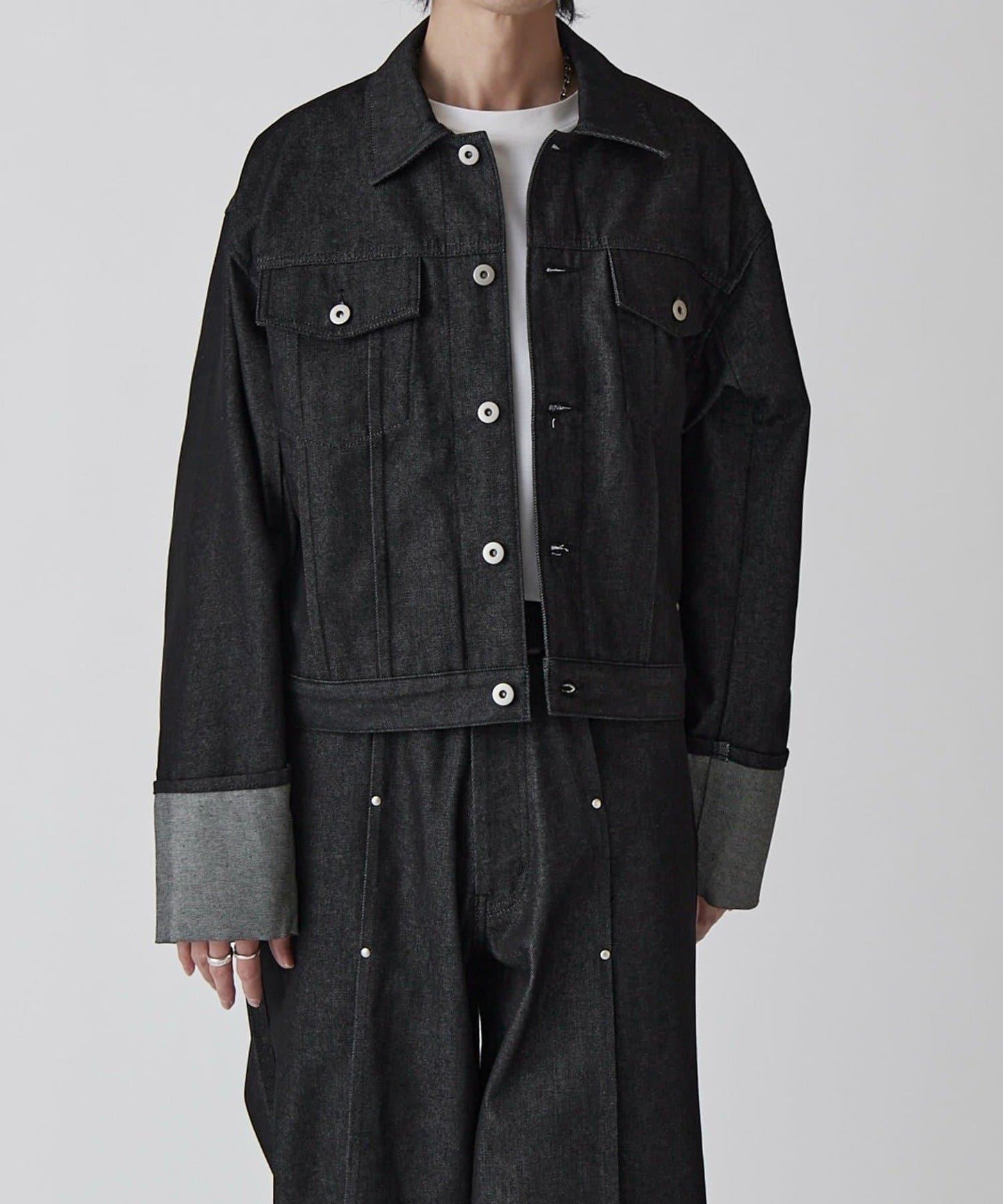 Neucon 卷邊褶設計 短款 牛仔夾克（可成套搭配）