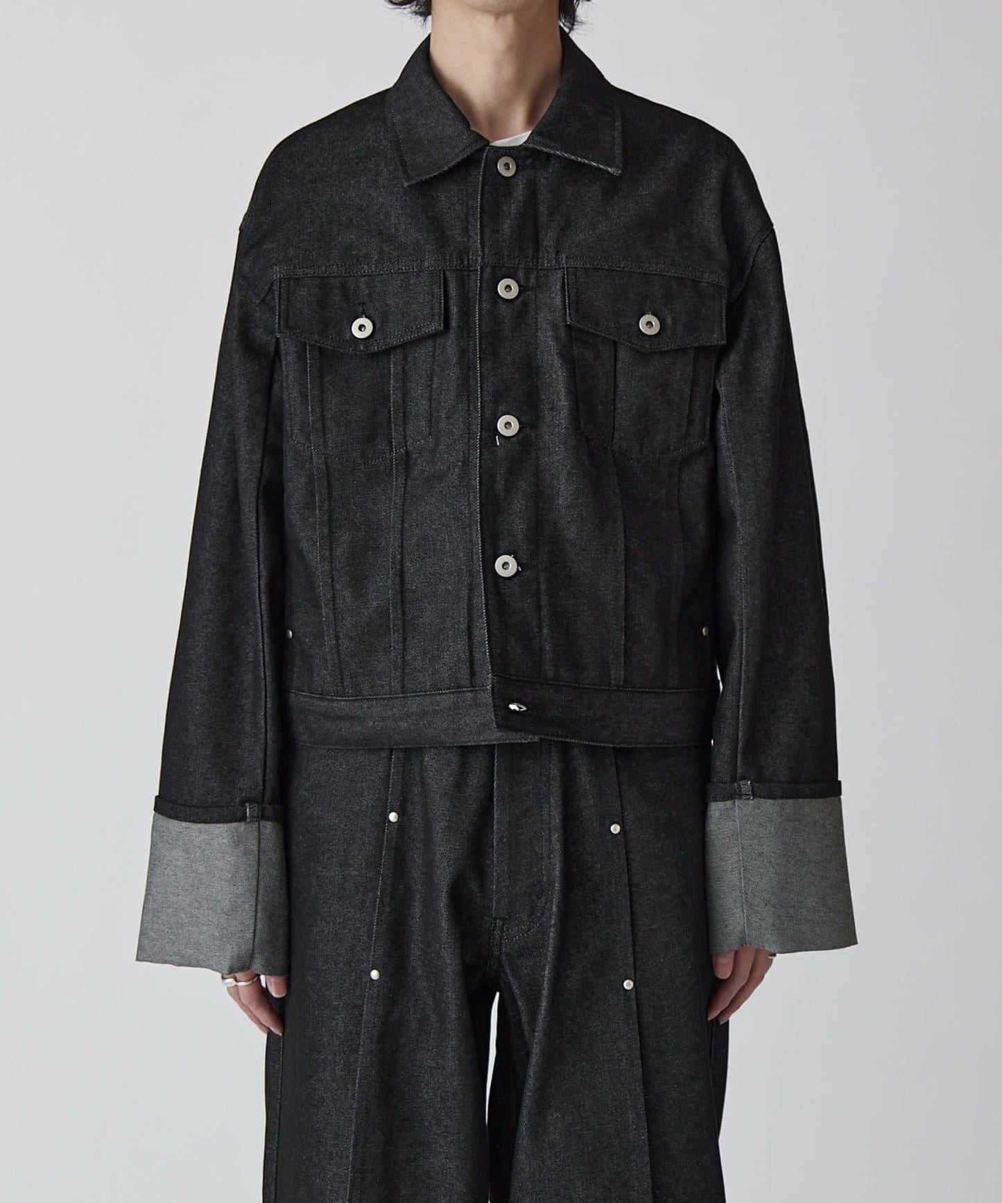 Neucon 卷邊褶設計 短款 牛仔夾克（可成套搭配）