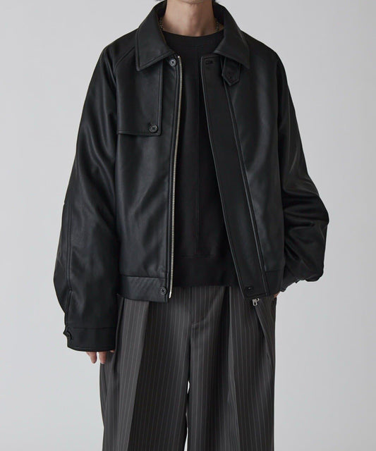 Neucon 風擋片拉鍊 皮質夾克