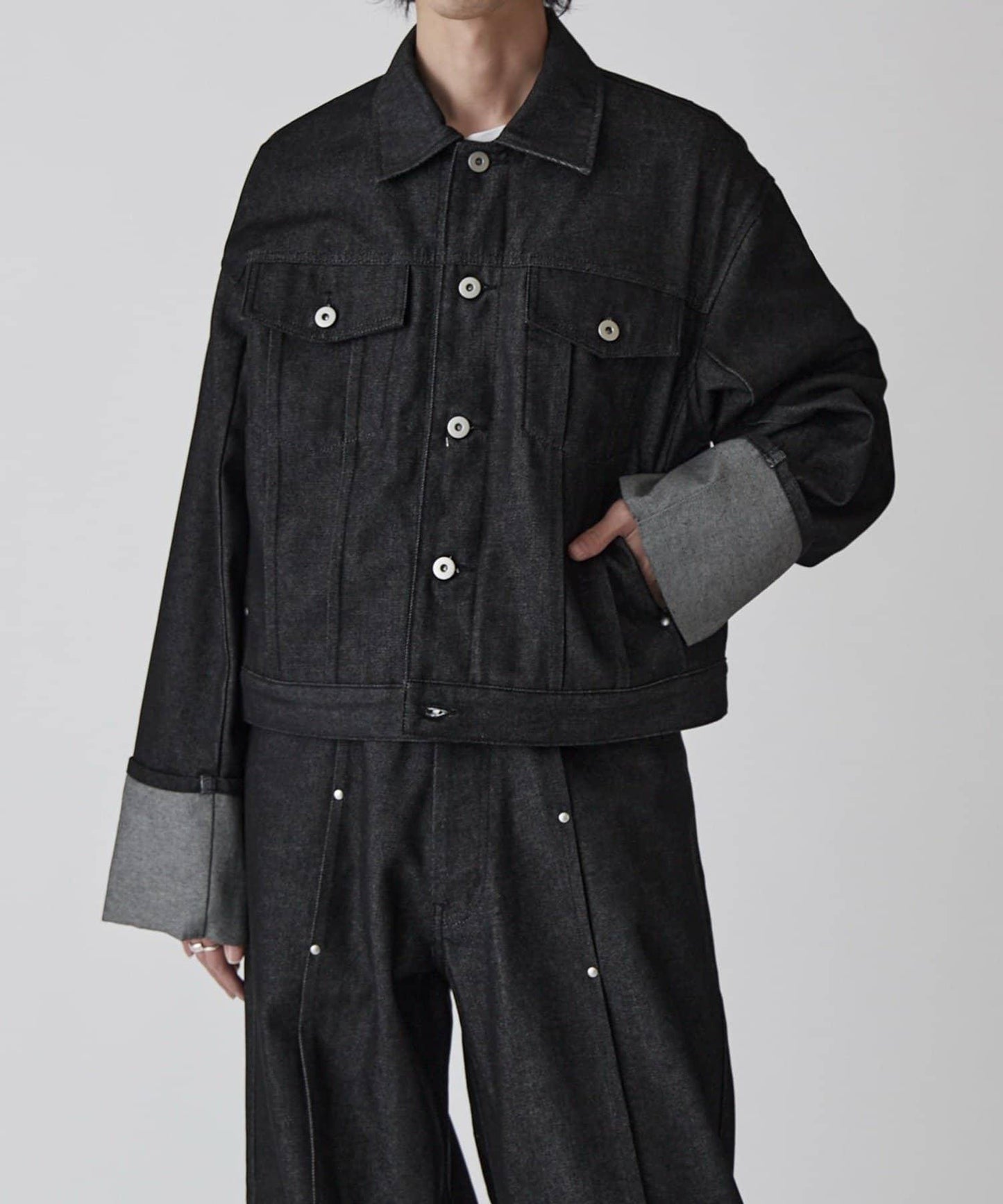 Neucon 卷邊褶設計 短款 牛仔夾克（可成套搭配）