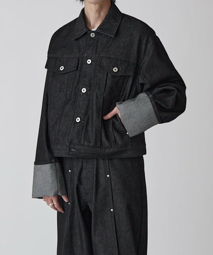 Neucon 卷邊褶設計 短款 牛仔夾克（可成套搭配）