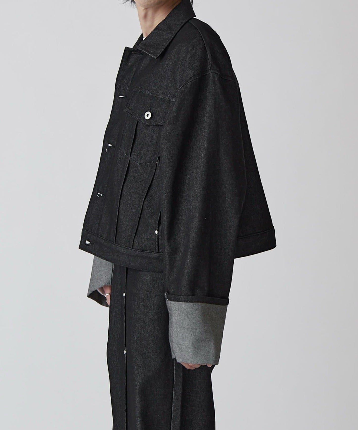 Neucon 卷邊褶設計 短款 牛仔夾克（可成套搭配）