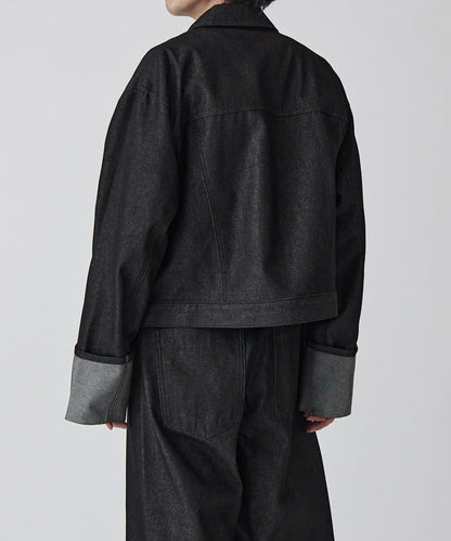 Neucon 卷邊褶設計 短款 牛仔夾克（可成套搭配）