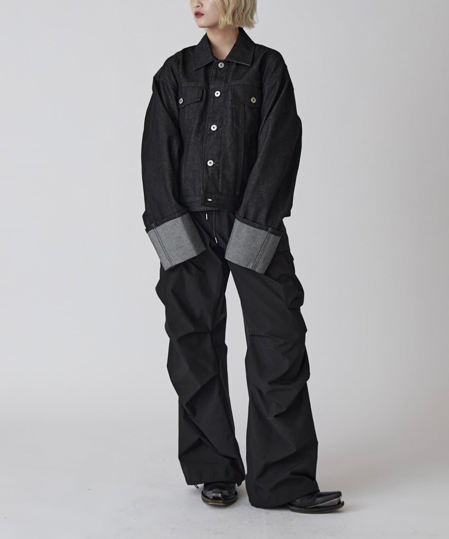 Neucon 卷邊褶設計 短款 牛仔夾克（可成套搭配）