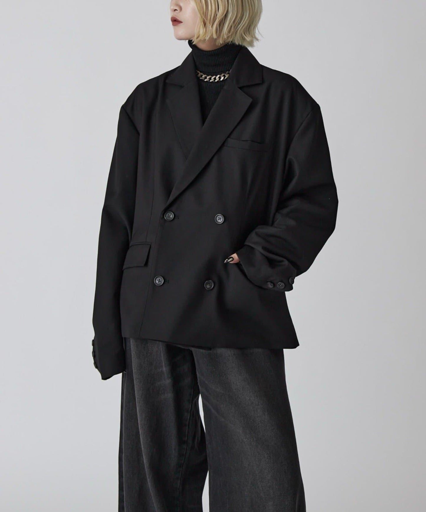 Neucon 箱型寬鬆短款雙排扣設計 夾克（可成套搭配）