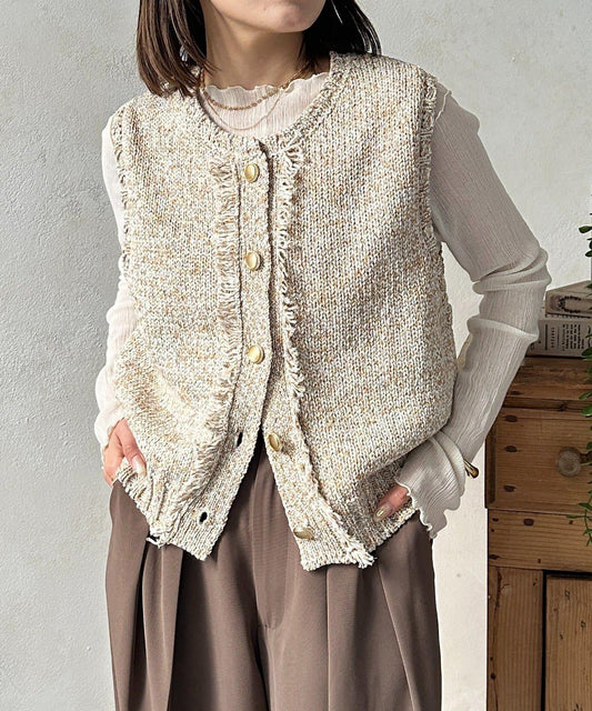 仿花呢質感 金色紐扣 背心