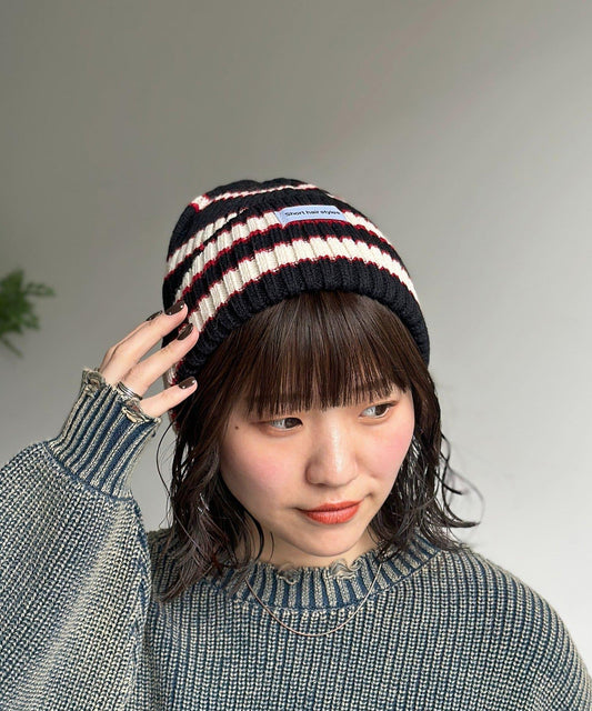 多色條紋 針織帽