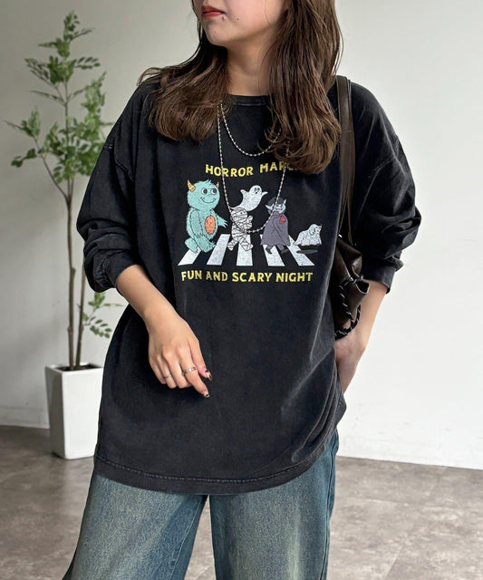 粉感加工長袖T恤