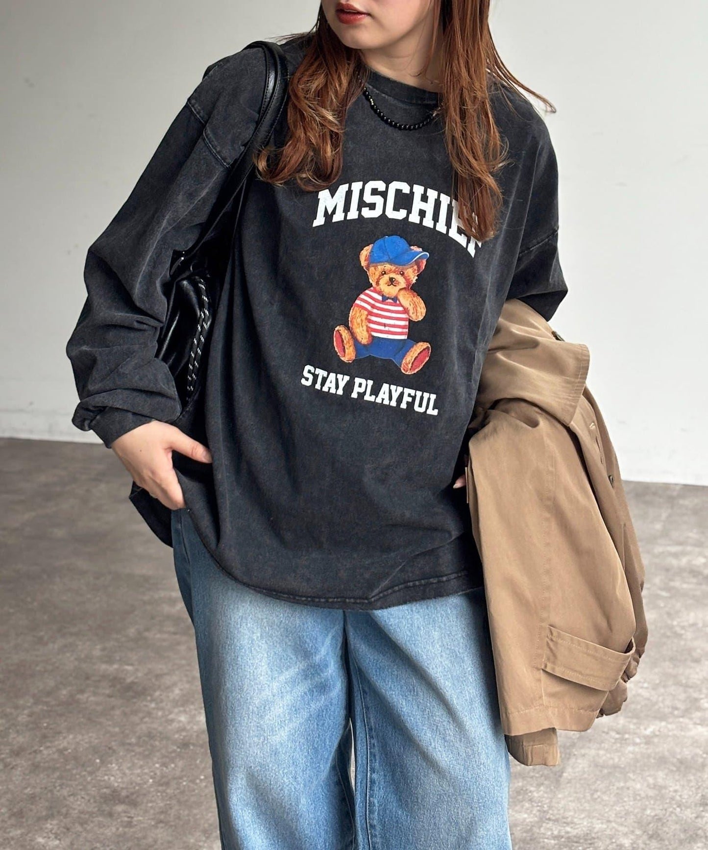 粉感加工長袖T恤