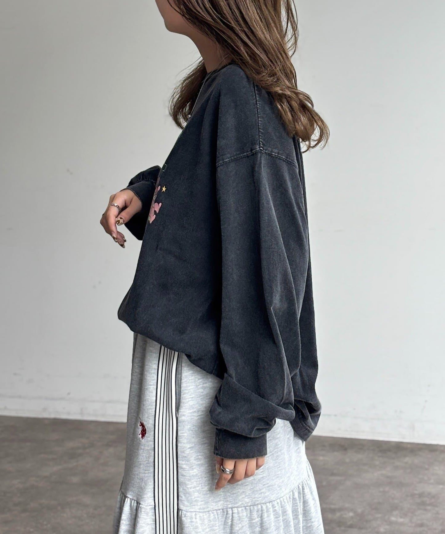 粉感加工長袖T恤