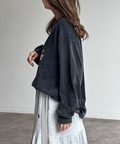 粉感加工長袖T恤