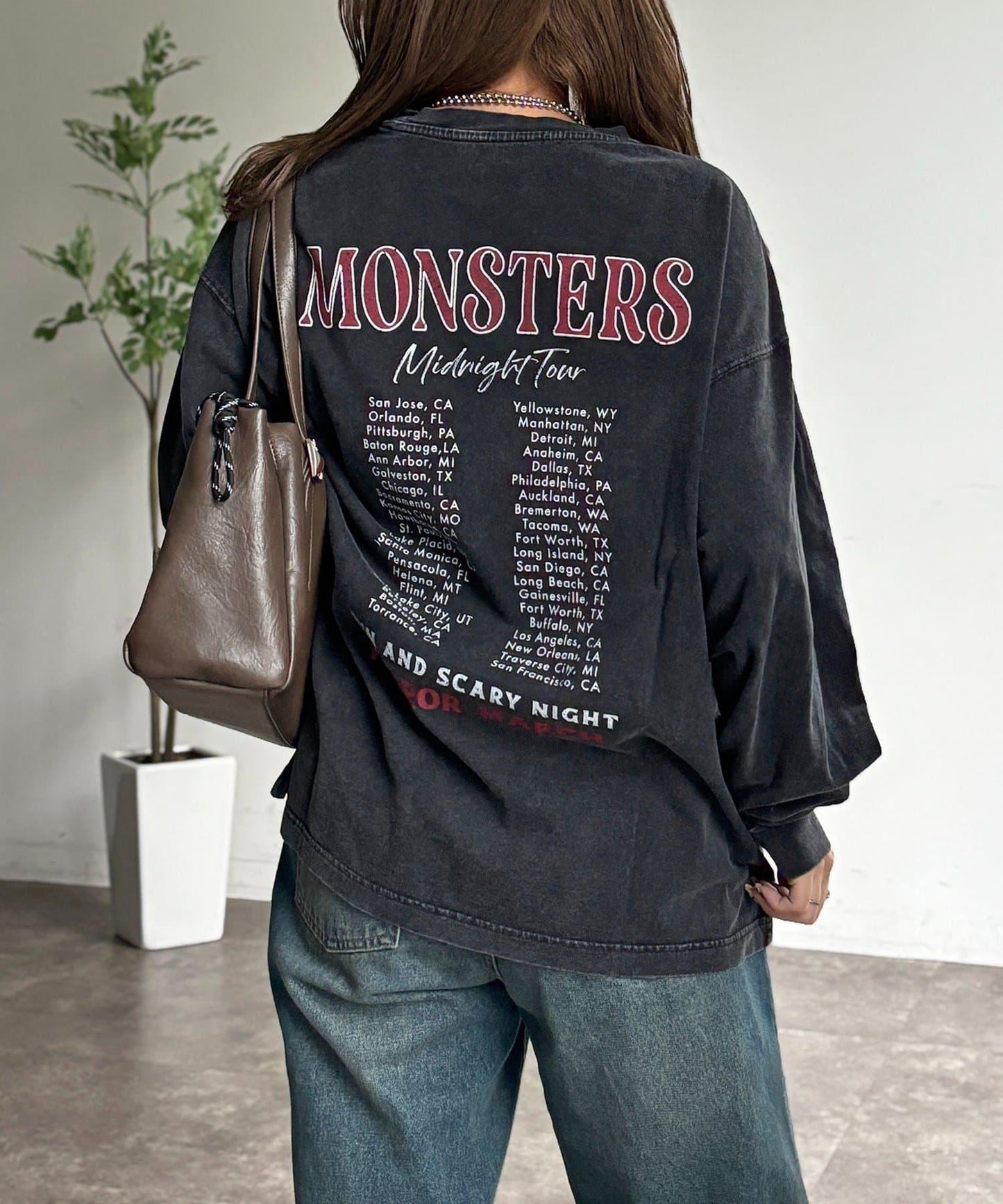 粉感加工長袖T恤