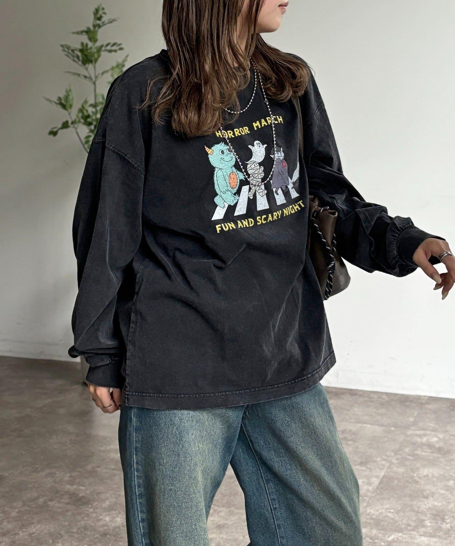 粉感加工長袖T恤