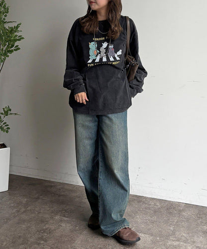 粉感加工長袖T恤