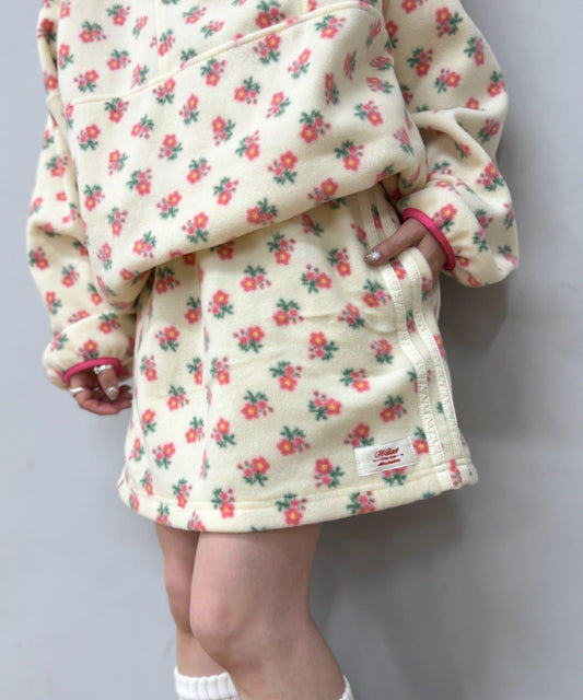 花卉圖案抓絨迷你半身裙