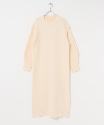 肩褶設計 針織 連衣裙