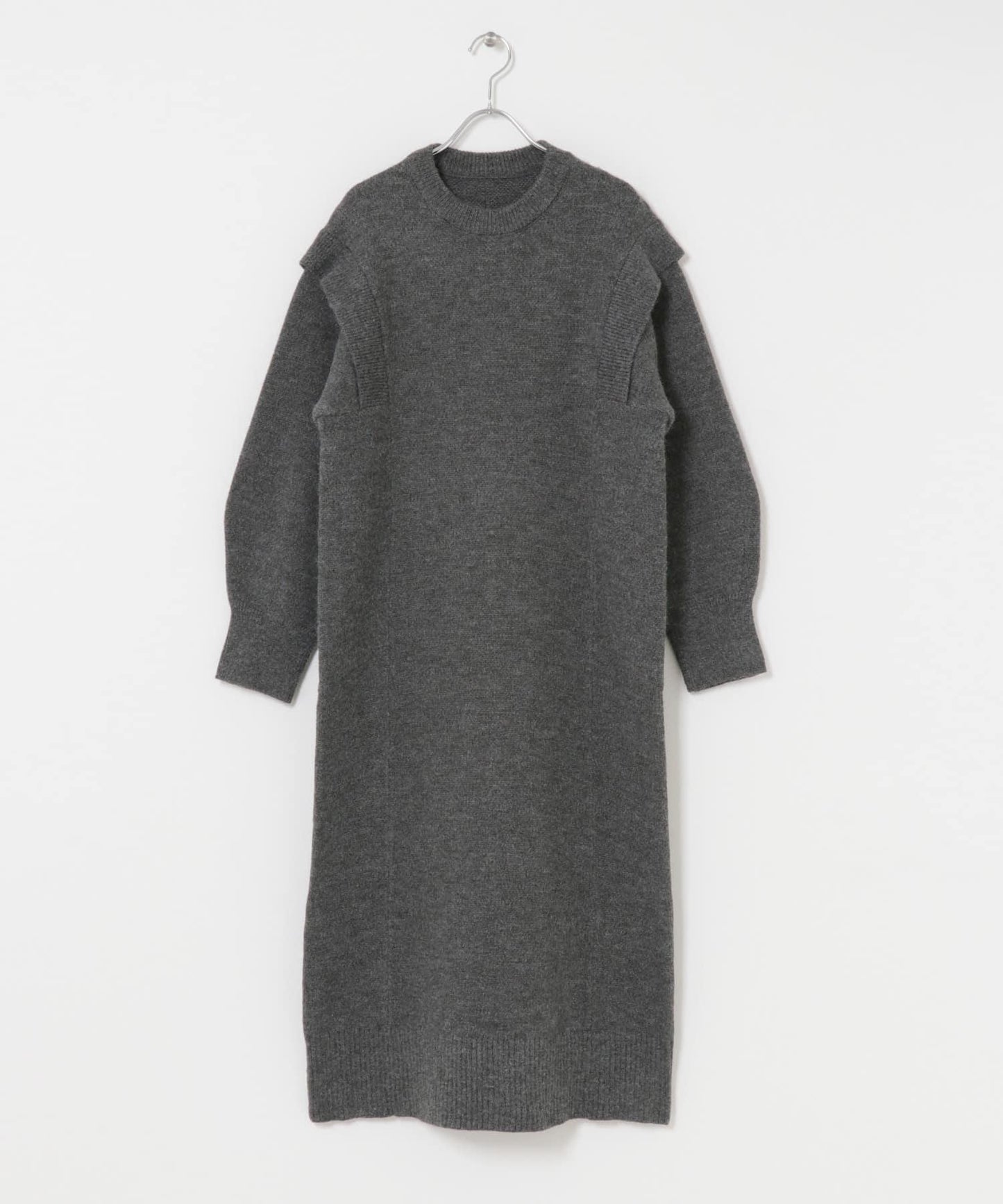 肩褶設計 針織 連衣裙