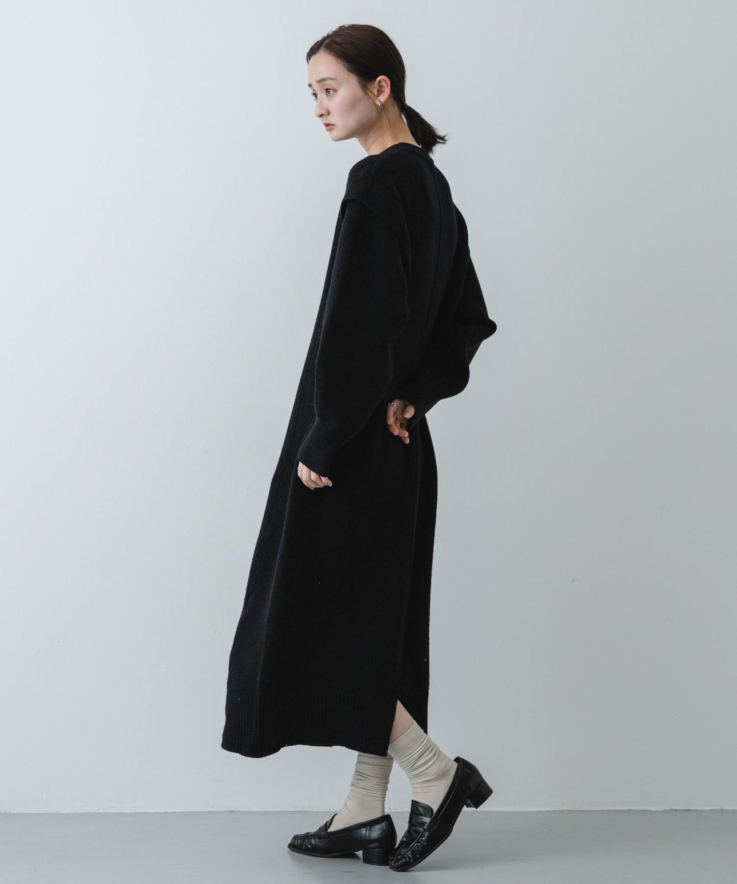 肩褶設計 針織 連衣裙