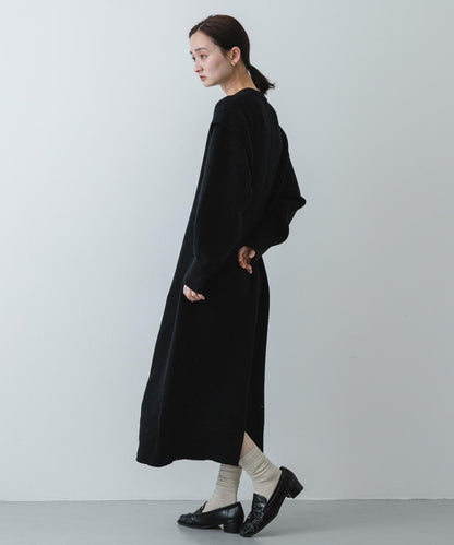 肩褶設計 針織 連衣裙