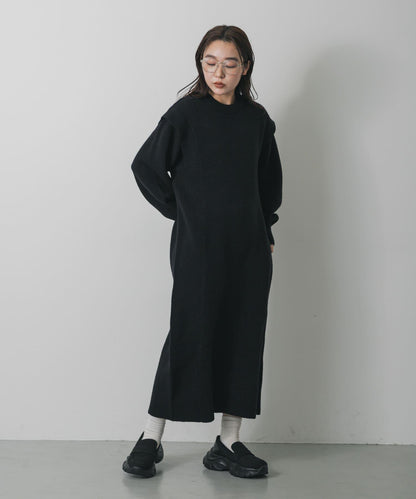 肩褶設計 針織 連衣裙