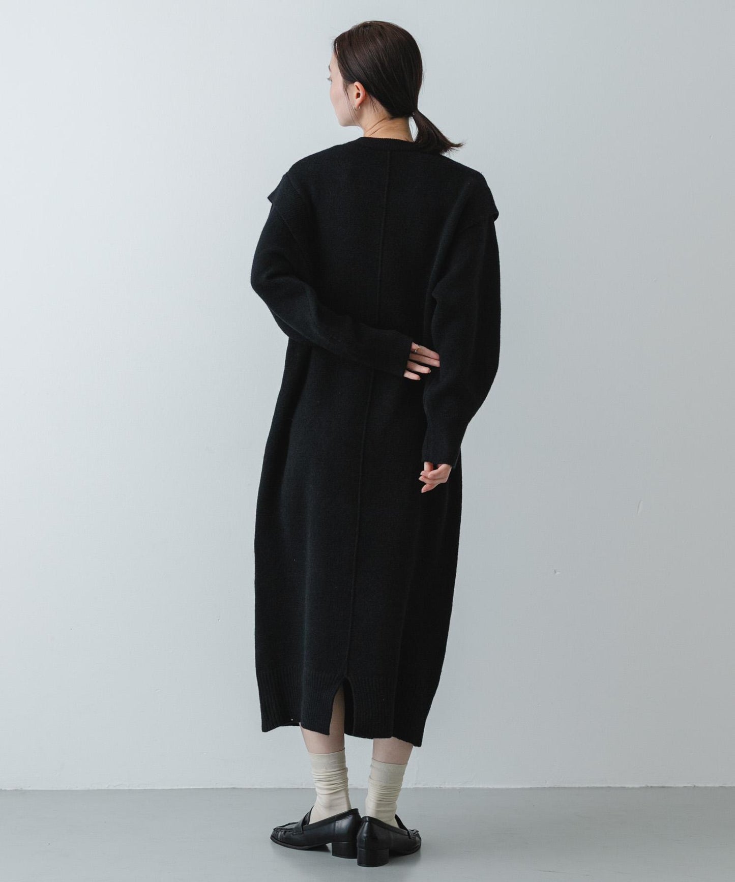 肩褶設計 針織 連衣裙